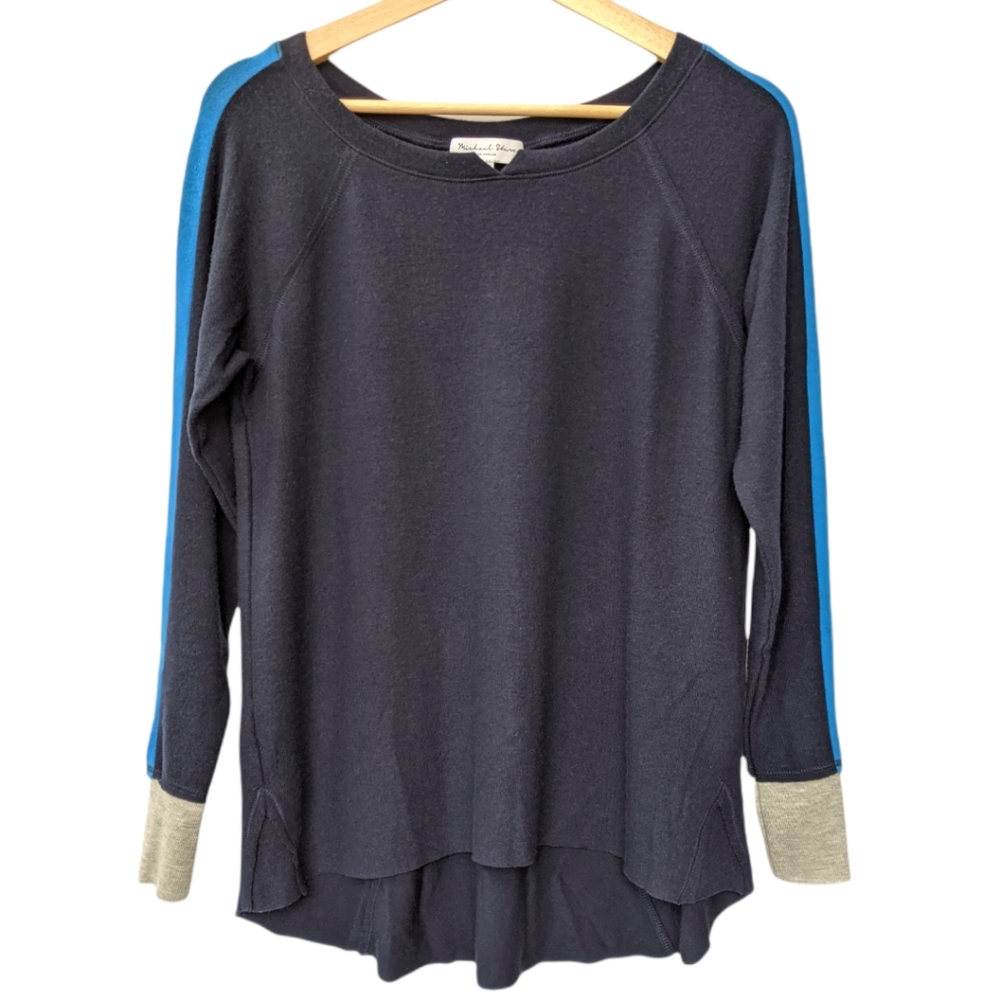 Michael Stars Kim Notch Navy Blue Long Sleeve Top